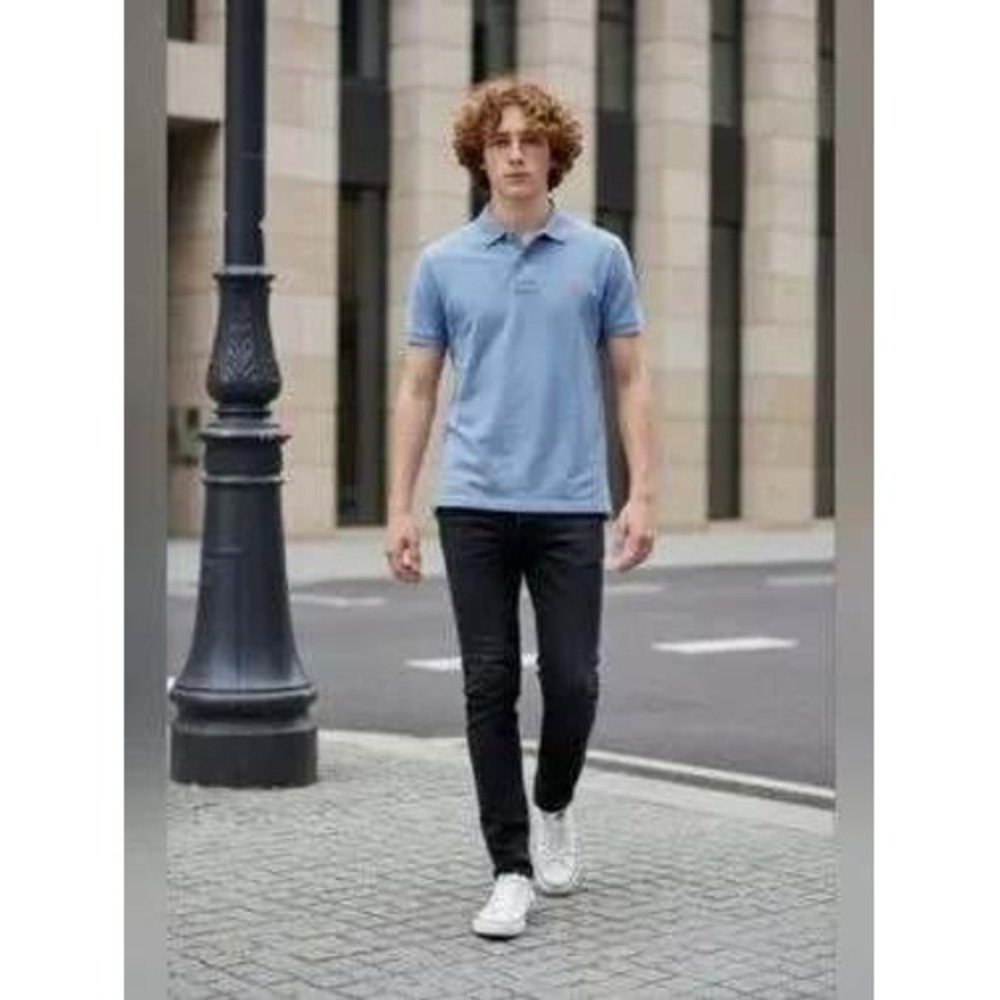 Polo Ralph Lauren Mens Large Blue Short Sleeve Pique Polo Shirt Orange Pony Logo